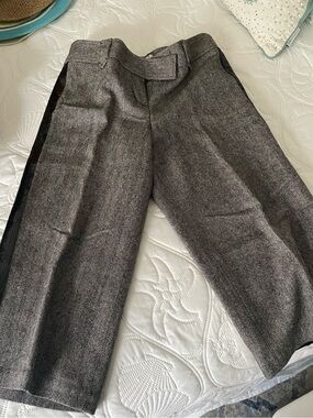 LOFT Wide Gaucho Tuxedo Pants in Gray with Black Side Embellished Stripe